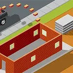 Kuorma-auto tuo tiiliä kadulla kesken olevan tiilirakennuksen rakentamiseen