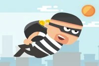 Pelaa varkaana, joka pakenee poliisia kaupungin katoilla