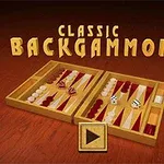 Classic Backgammon -peli puulaudalla, jossa on valkoisia ja punaisia nappuloita sekä noppia