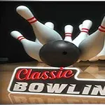 Keilapallo kaataa keiloja heijastavalla pinnalla, ja etualalla on teksti Classic Bowling