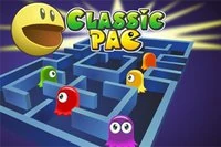 Klassinen Pacman: syö kaikki keltaiset pallot ja vältä aaveita