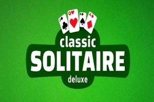 Vihreällä taustalla on neljä pelikorttia ja teksti classic solitaire deluxe