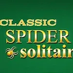 Vihreällä taustalla kultainen teksti Classic Spider Solitaire ja kolmen pelikortin kuva, joissa on ässäkortteja eri maista