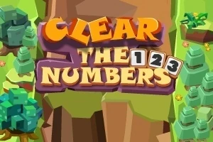 Värikäs otsikkoteksti Clear the Numbers numeroilla 1, 2 ja 3, kuvattuna piirroksellisessa metsämaisemassa