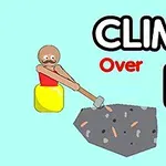 Mies keltaisessa astiassa pitää vasaraa suuren harmaan kiven vieressä, taustalla teksti CLIMB Over IT