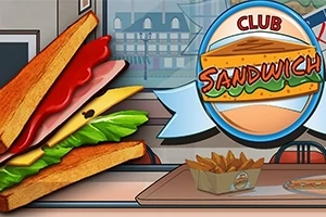 Klubivoileipä, ranskalaisia perunoita pahvirasiassa ja Club Sandwich -logo ikkunan edessä