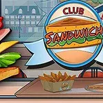 Klubivoileipä, ranskalaisia perunoita pahvirasiassa ja Club Sandwich -logo ikkunan edessä