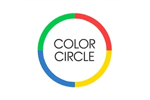 Värikäs ympyrä, jossa sana Color Circle keskellä, jakautuen vihreään, siniseen, keltaiseen ja punaiseen osaan