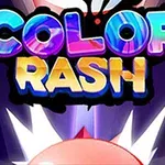 Värikäs ja säkenöivä logo, jossa lukee COLOR RASH purppuran sävyisessä taustassa