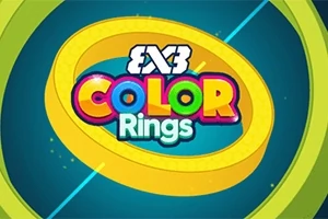 Värikäs logo, jossa on teksti Color Rings ja taustalla kirkkaita keltaisia renkaita