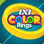 Värikäs logo, jossa on teksti Color Rings ja taustalla kirkkaita keltaisia renkaita