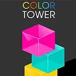 Värikkäitä läpinäkyviä kuutioita pinottuna päällekkäin tummalla taustalla, ylhäällä teksti COLOR TOWER