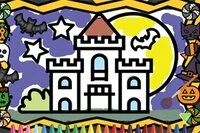 Halloween-aiheinen värityspeli, joka kannustaa lapsia värittämään viivojen