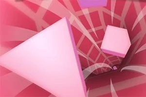 Vaaleanpunaiset ja valkoiset geometriset muodot pyörteisen putken sisällä