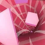 Vaaleanpunaiset ja valkoiset geometriset muodot pyörteisen putken sisällä