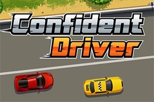 Kaksi autoa kilpailee tiellä otsikon Confident Driver alla