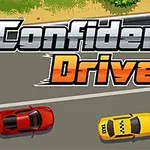 Kaksi autoa kilpailee tiellä otsikon Confident Driver alla