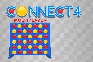Sinisellä taustalla oleva ruudukko sisältää vuorotellen järjestettyjä punaisia ja keltaisia pelinappuloita, ja yläpuolella lukee MULTIPLAYER