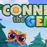 Kuvassa on värikäs Connect the Gems -pelaamisen logo, jossa on kaksi sarjakuvamaista pöllöä ja taustalla metsää