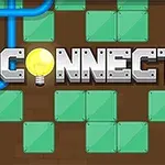 Kuvassa on teksti Connector, jossa kirjaimissa on lamppu ja taustalla vihreitä laattoja ja sinisiä putkia