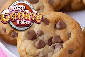 Suklaahippukeksejä lautasella, ja päällä värikäs Crazy Cookie Maker -logo