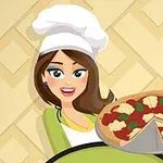 Nainen kokinhatussa pitää esillä pizzaa vihreällä taustalla