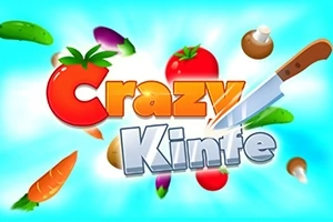 Veitsi leikkaa tekstiä Crazy Knife, ja taustalla on värikkäitä vihanneksia, kuten tomaatti, porkkana, munakoiso ja sieni