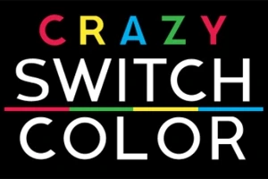 Värikkäillä kirjaimilla kirjoitettu teksti CRAZY SWITCH COLOR mustalla taustalla