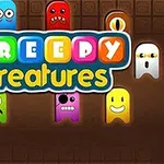 Värikkäitä, ilmeikkäitä hirviöhahmoja ympäröimässä tekstiä Creepy Creatures, ruskealla taustalla