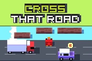 Pixeloitu kana ylittää tietä, jossa on rekka ja auto, sekä yläosassa teksti Cross That Road