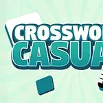 Tekstissä lukee Crossword Casual turkoosilla taustalla, ja mukana on palikkagrafiikkaa sekä ristikkokuvio