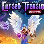 Enkeli siivillä ja jousella seisoo keskellä värikästä fantasia-taustaa, ympärillään leijuu kolme värikästä liekkimäistä olentoa