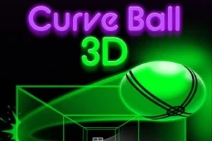 Vihreä 3D-pallo liikkuu futuristisessa verkkokehikossa purppuranvärisen Curve Ball 3D -tekstin alapuolella