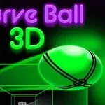 Vihreä 3D-pallo liikkuu futuristisessa verkkokehikossa purppuranvärisen Curve Ball 3D -tekstin alapuolella