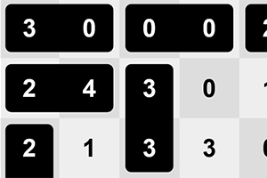 Musta-valkoinen ruudukko, jossa on numeroita eri laatikoissa