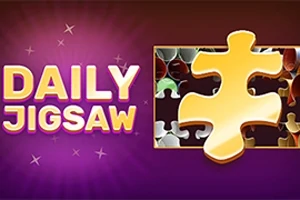 Tekstissä lukee Daily Jigsaw, ja vieressä on suurennettu palapelin palanen värikkäällä taustalla