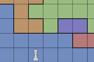 Ruudukko, jossa on erivärisiä suorakulmioita ja shakkipelin kuningasnappula