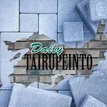 Punainen vasara, suojakäsineet ja teksti Daily Tairupeinto tiilipinnan keskellä laattojen ja harmaan kiven ympäröimänä