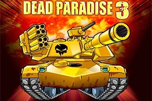 Keltainen panssarivaunu piirtotyylisesti esitettynä, taustalla punainen räjähdysmäinen kuvio ja yläosassa teksti DEAD PARADISE 3