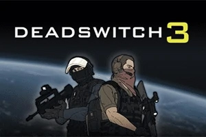 Kaksi sotilasta, joilla on aseet, seisoo maapallon siluetin edessä tummalla taustalla, ja yläpuolella lukee teksti DEADSWITCH 3