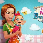Hahmo pitää vauvaa sylissään värikkäässä animaatiokuvassa, jossa taustalla on pilviä ja lampaita