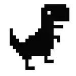 Mustavalkoinen pikselityylinen dinosaurus valkoisella taustalla