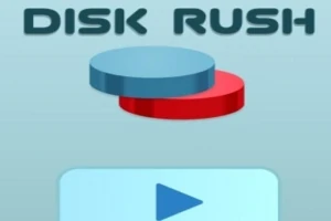 Kuva esittää sinistä ja punaista kiekkoa, joissa on teksti DISK RUSH yläosassa ja alapuolella sininen toistopainike