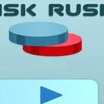 Kuva esittää sinistä ja punaista kiekkoa, joissa on teksti DISK RUSH yläosassa ja alapuolella sininen toistopainike