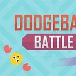 Värikäs graafinen kuva, jossa on iloinen keltainen hymiö, vaaleanpunainen pallo ja tekstit Dodgeball Battle sinisellä taustalla