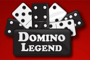 Mustia ja valkoisia dominonappuloita punaisella taustalla, joissa lukee Domino Legend