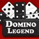 Mustia ja valkoisia dominonappuloita punaisella taustalla, joissa lukee Domino Legend