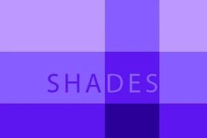 Violetinsävyinen ruudukko, jossa keskellä lukee SHADES
