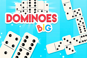 Domino-laattoja sinisellä taustalla, keskellä teksti Dominoes Big