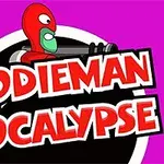 Punainen hahmo, joka pitelee mustaa tykkiä, ja teksti Doodieman Apocalypse purppuraa taustaa vasten